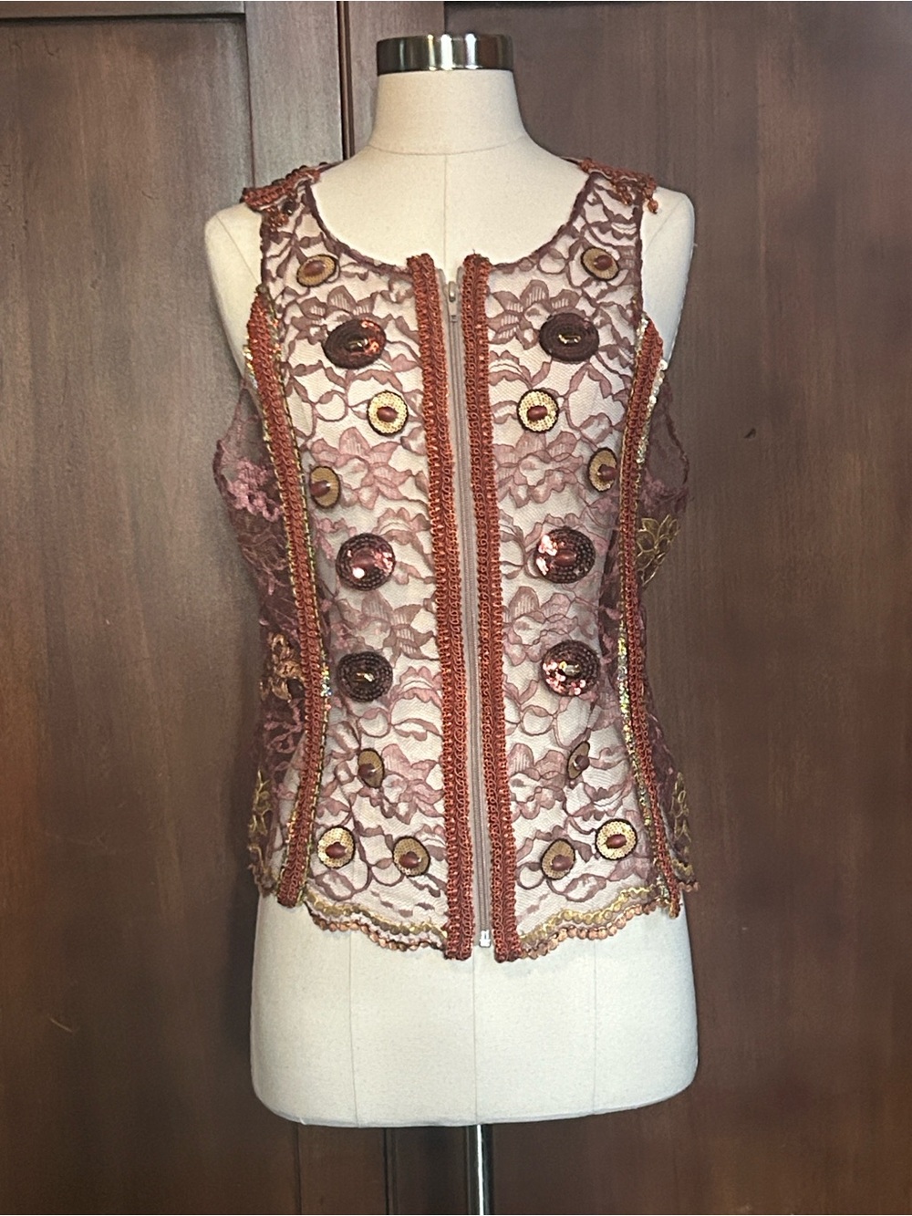 Embroidered Embellished Lace Zipper Tank M - Picture 1 of 10